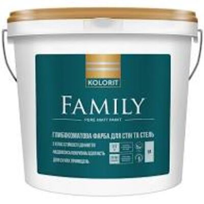 Краска Kolorit Family (база А) мат-латекс, гипоаллергенная на акриловой основе, 9л