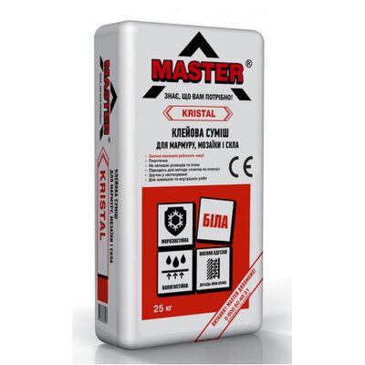 MASTER KRISTAL Белый клей для мрамора, стекла, камня светлых пород, 25кг MASTER KRISTAL Белый клей для мрамора, стекла, камня светлых пород, 25кг