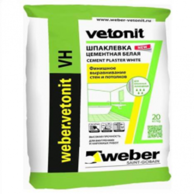 Шпаклевка Weber Vetonit VH white водостойкая на цементной основе, 20кг Шпаклевка Weber Vetonit VH white водостойкая на цементной основе, 20кг