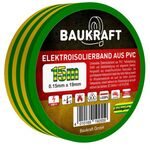 Ізоляційна стрічка ПВХ 0,15мм*19мм*15м жовто-зелена (21 шт в пак) TM BAUKRAFT, Germany