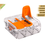 Клема  3-х провідна,з важелем прозора (під моно/багато-жильний кабель 0,08мм²--4мм²,Упаковка 50шт)) 32А. WAGO