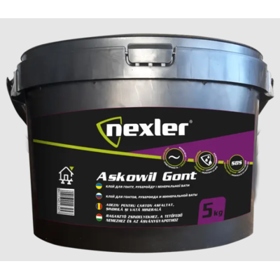 NEXLER МАСТИКА бітумно-каучукова Askowil Gont (клей д/гонту, руберойду і мінеральної вати), 10 кг NEXLER МАСТИКА бітумно-каучукова Askowil Gont (клей д/гонту, руберойду і мінеральної вати), 10 кг