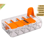 Клема  5-х провідна, з важелем прозора (під моно/багато-жильний кабель 0,08мм²--4мм²,Упаковка 25шт) 32А. WAGO