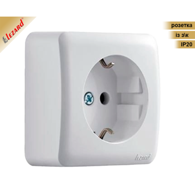 VIOLA IP20 білий| Розетка зовнішня 1-одинарна із заземленням. Lezard