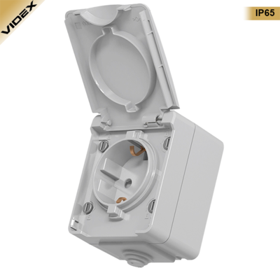 VIDEX BINERA IP65 | Розетка зовнішня 1-одинарна із заземленням, сіра VIDEX BINERA IP65 | Розетка зовнішня 1-одинарна із заземленням, сіра